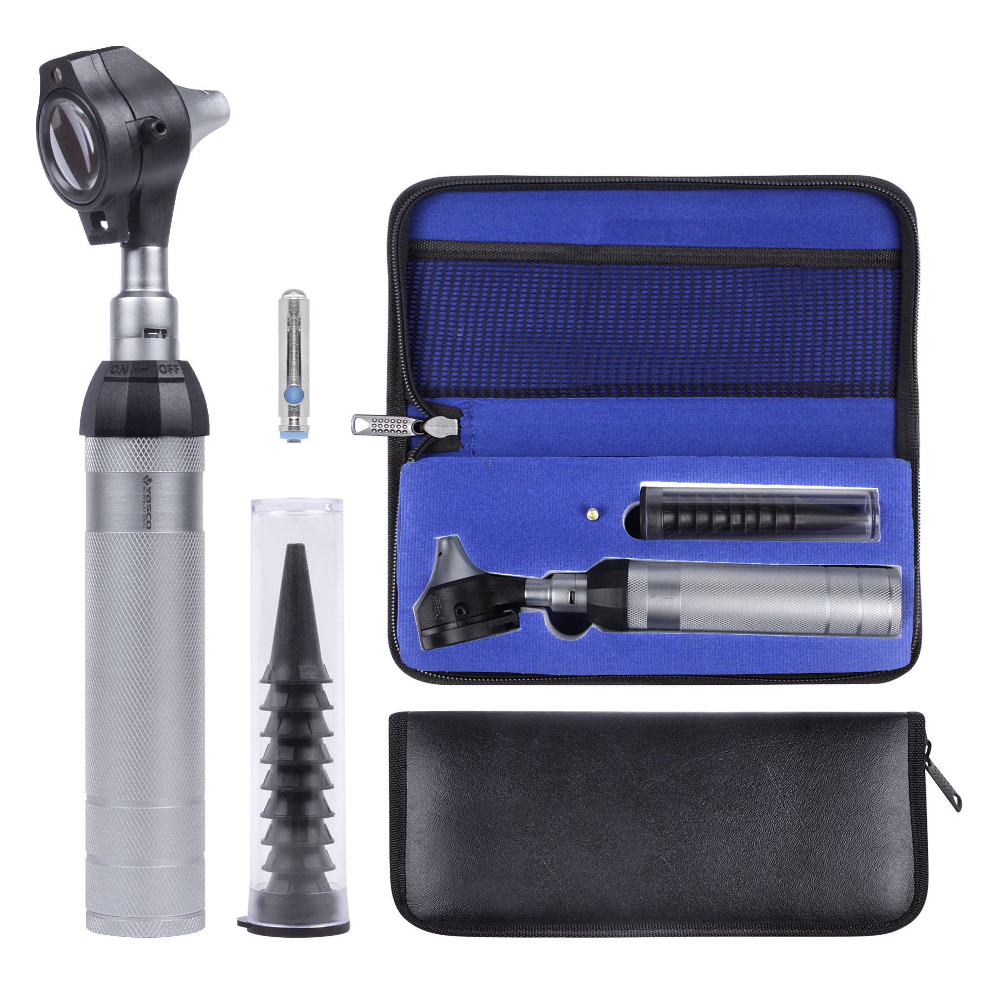 Fiber Optic Brass Otoscope Set - Black Finish Head