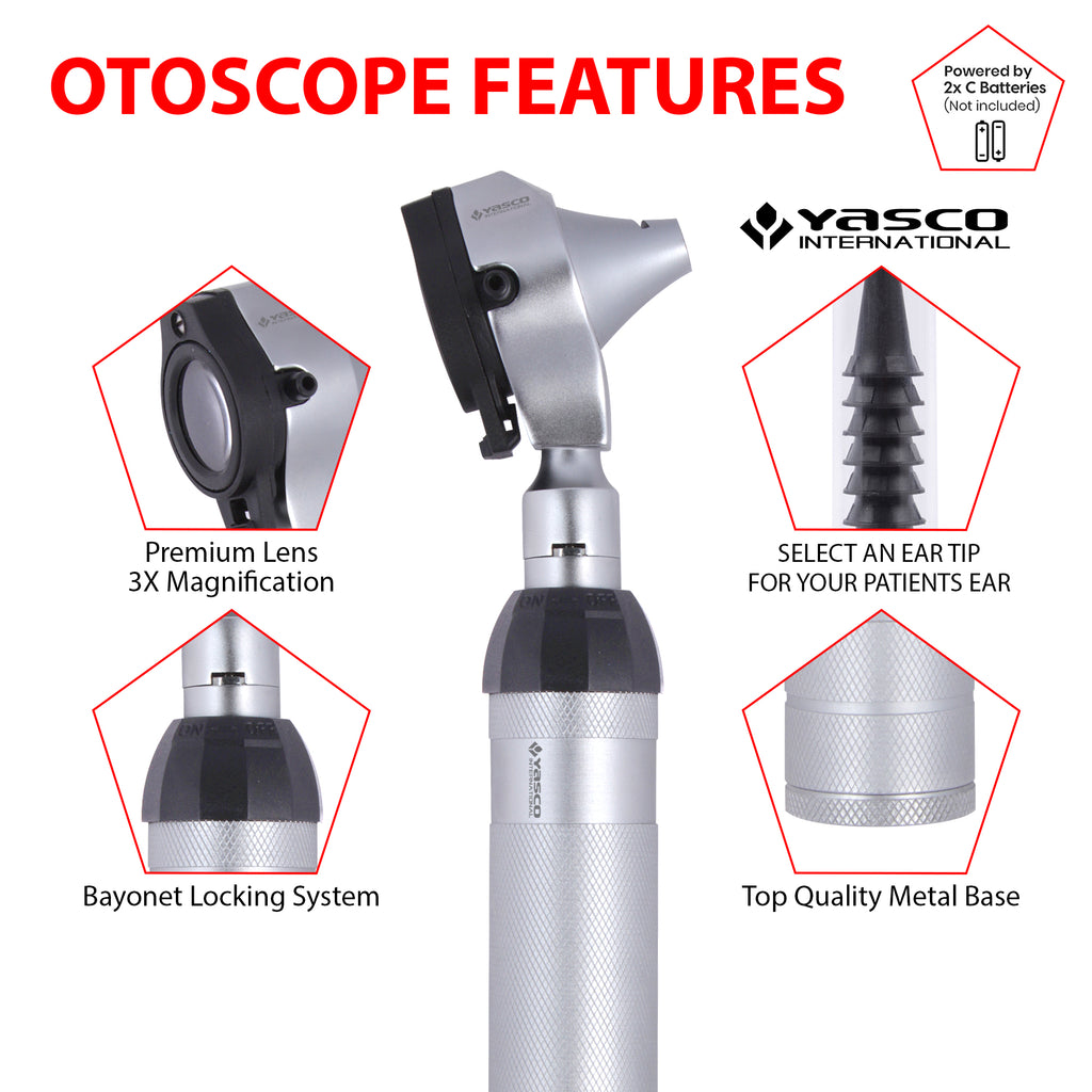 Fiber Optic EENT Ophthalmoscope & Otoscope Diagnostic Set (Single Aperture)