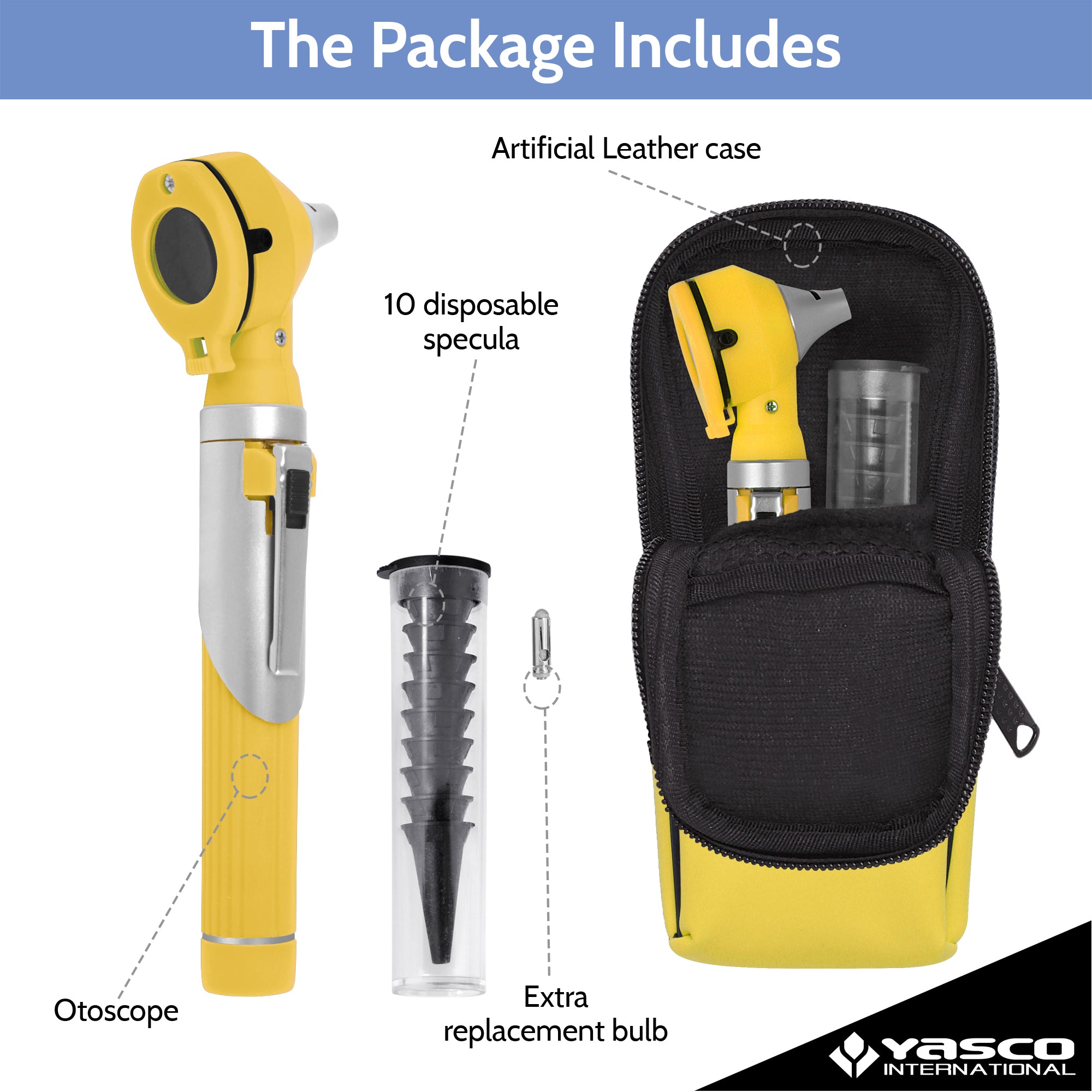 Fiber Optic Mini Otoscope Set - Yellow