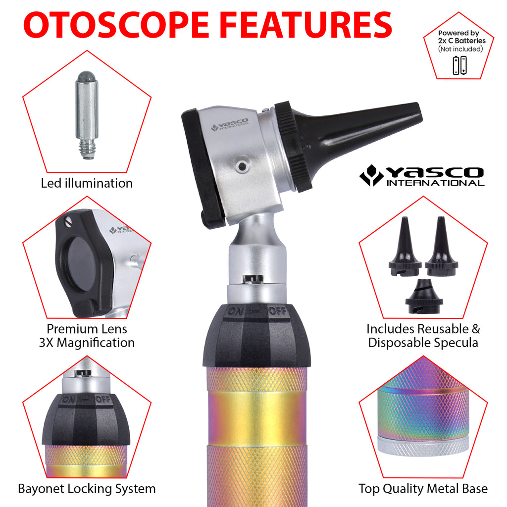 Brass Otoscope Set - Rainbow Finish Handle with Standard Finish Head