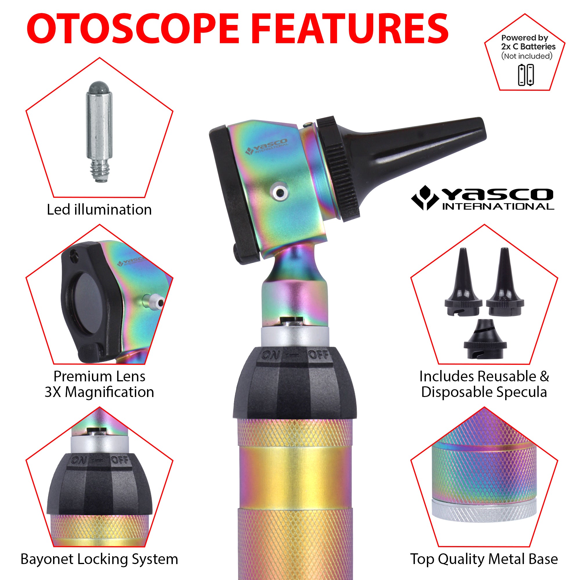 Brass Otoscope Set - Rainbow Finish