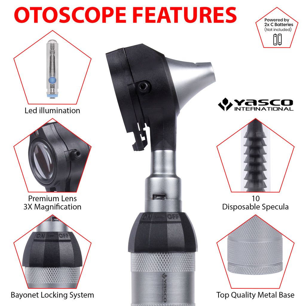 Fiber Optic Brass Otoscope Set - Black Finish Head