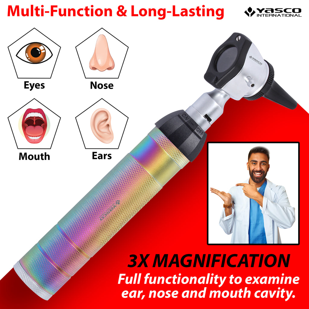 Brass Otoscope Set - Rainbow Finish Handle with Standard Finish Head