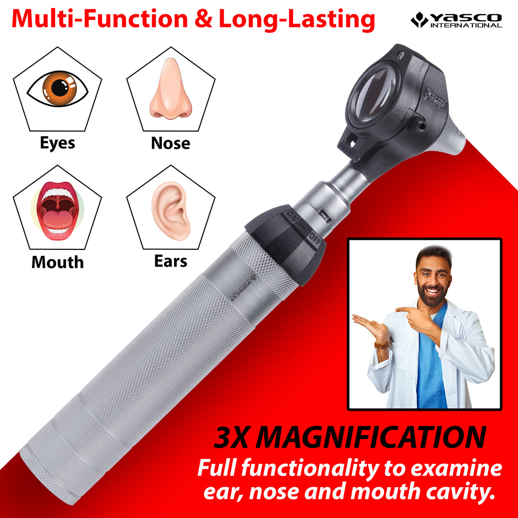 Fiber Optic Brass Otoscope Set - Black Finish Head