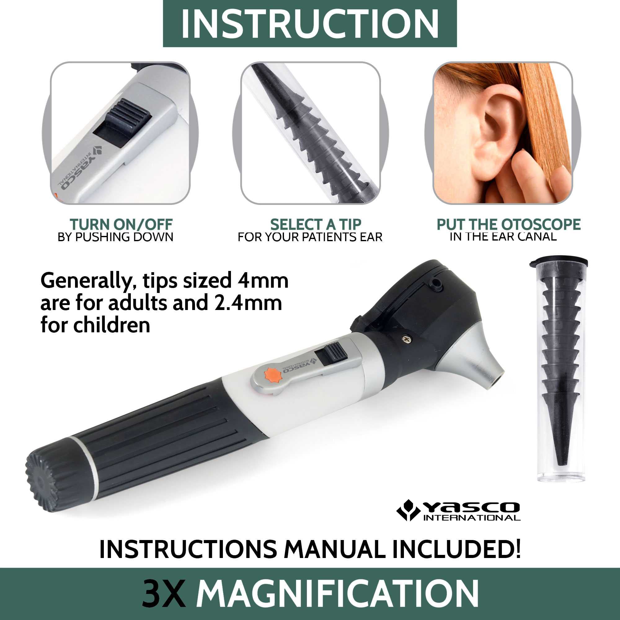 Fiber Optic Mini Otoscope Set - Black