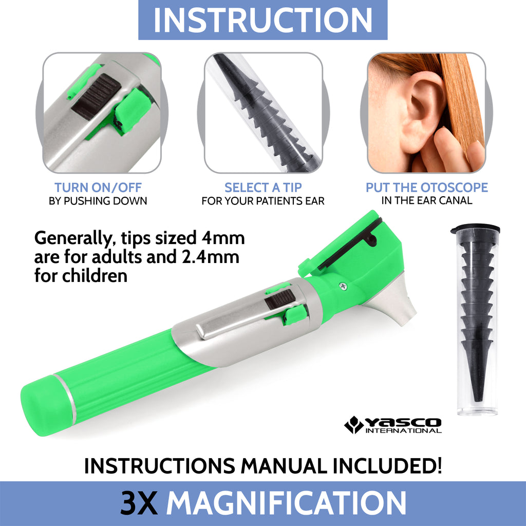 Fiber Optic Mini Otoscope Set - Green