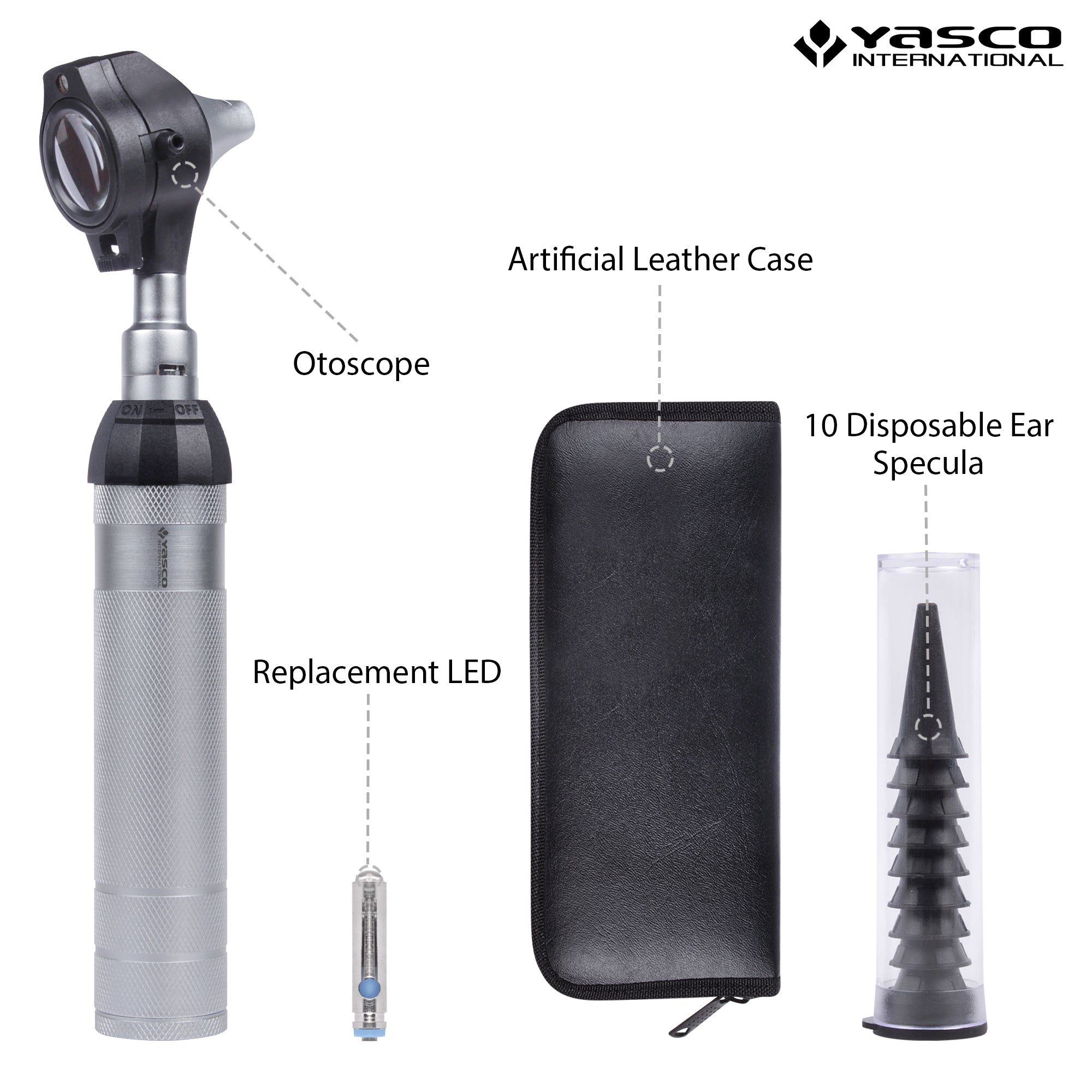 Fiber Optic Brass Otoscope Set - Black Finish Head