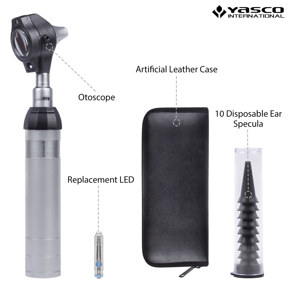 Fiber Optic Brass Otoscope Set - Black Finish Head