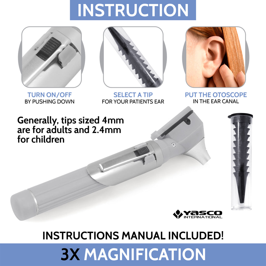 Fiber Optic Mini Otoscope Set - Gray