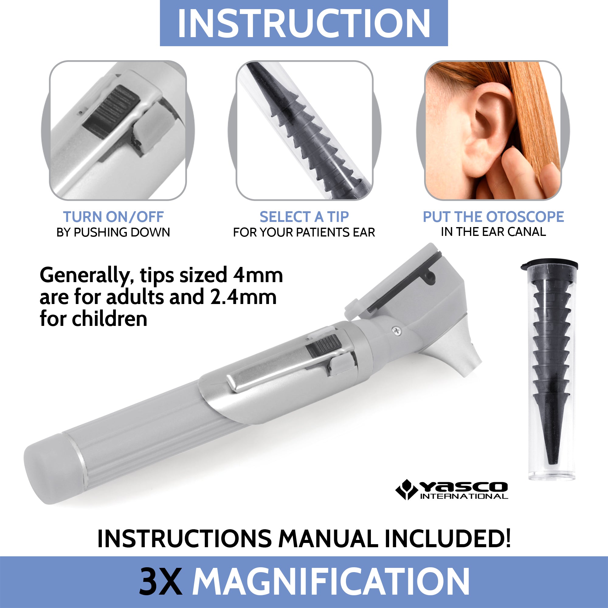 Fiber Optic Mini Otoscope Set - Gray