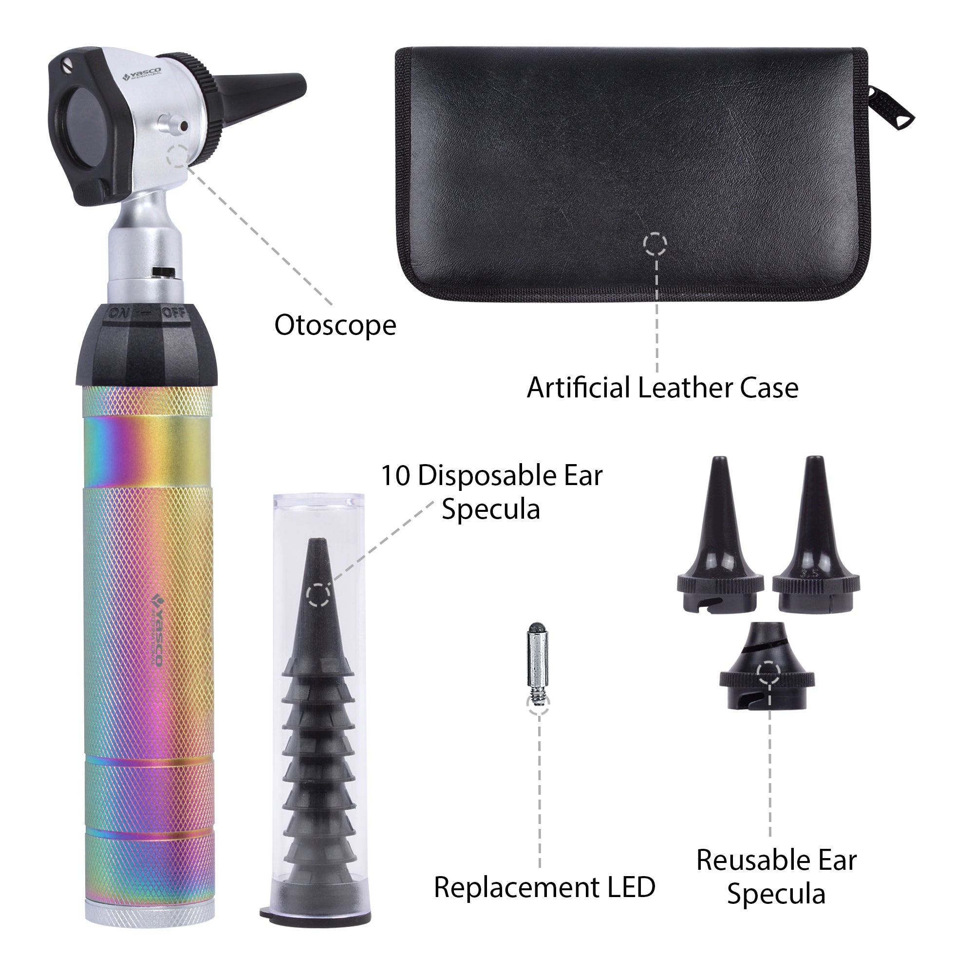 Brass Otoscope Set - Rainbow Finish Handle with Standard Finish Head