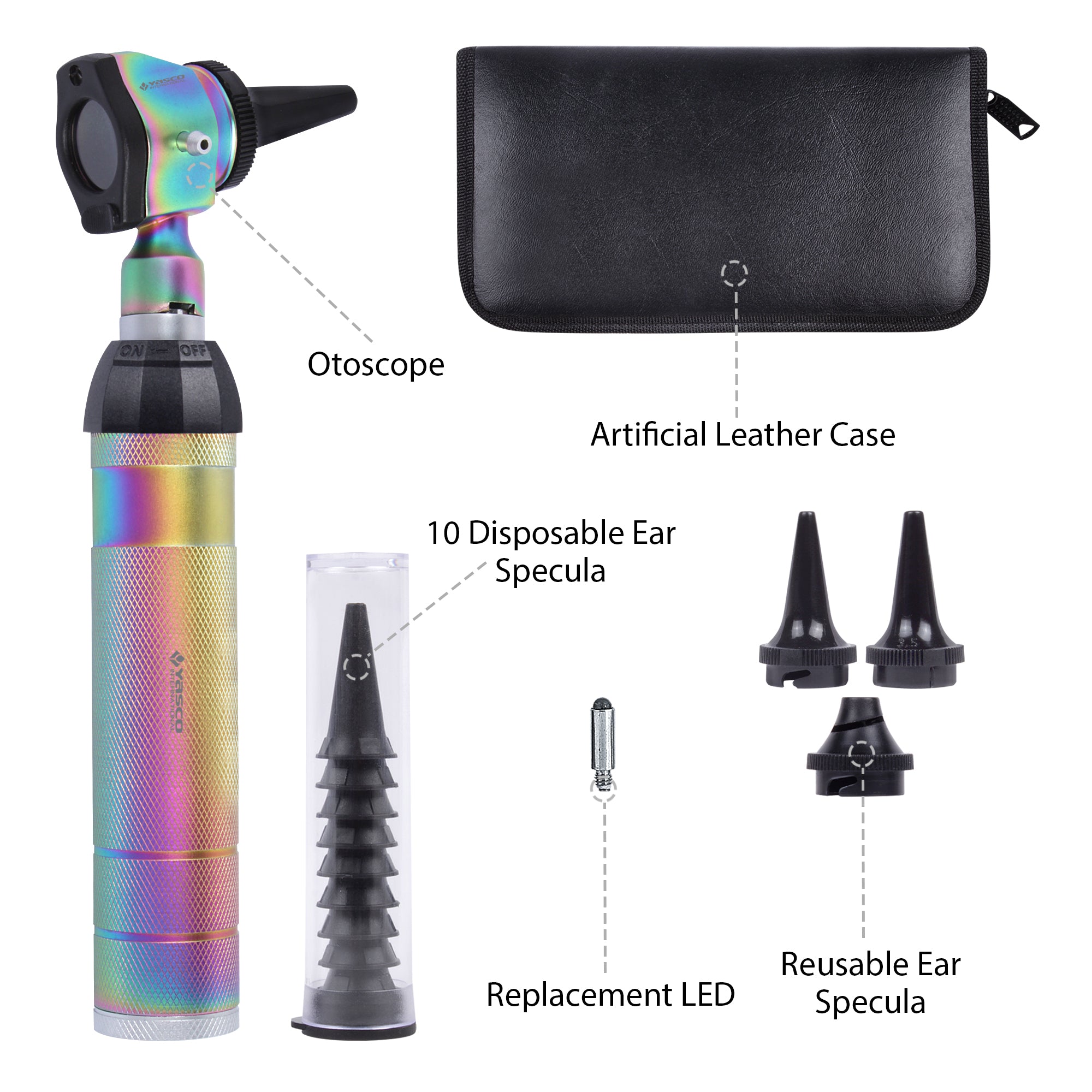 Brass Otoscope Set - Rainbow Finish