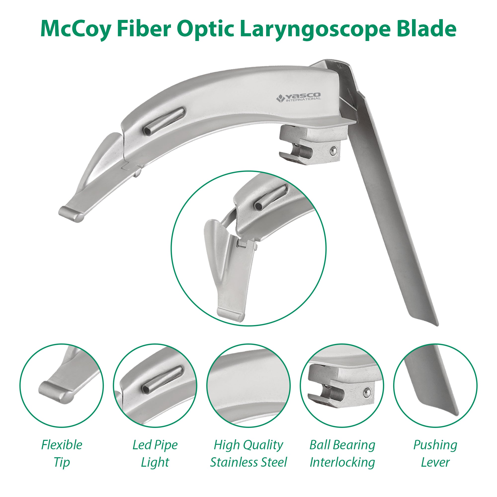 Fiber Optic (F.O) Laryngoscope Set, Flexible Tip , McCoy Blade