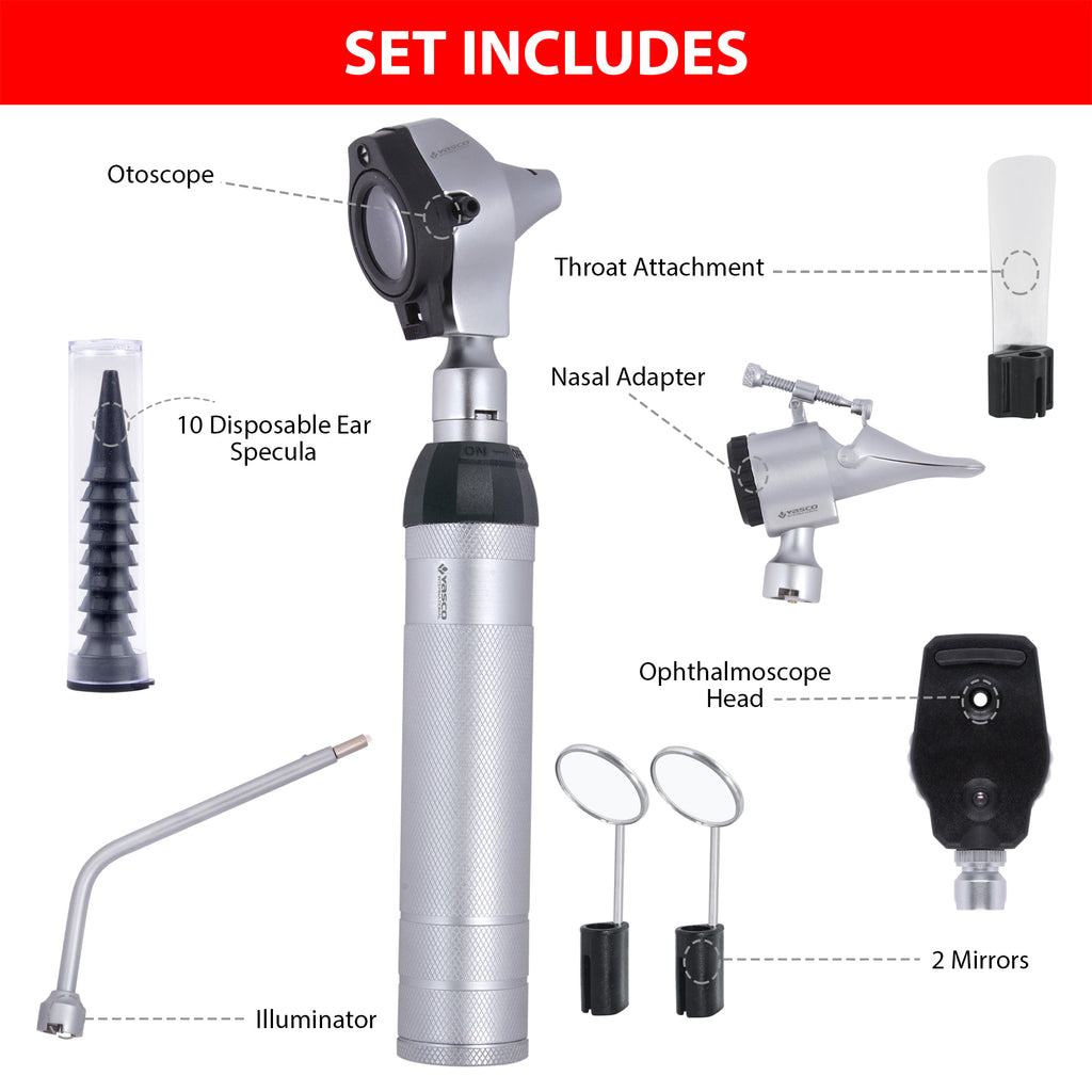Fiber Optic EENT Ophthalmoscope & Otoscope Diagnostic Set (Single Aperture)