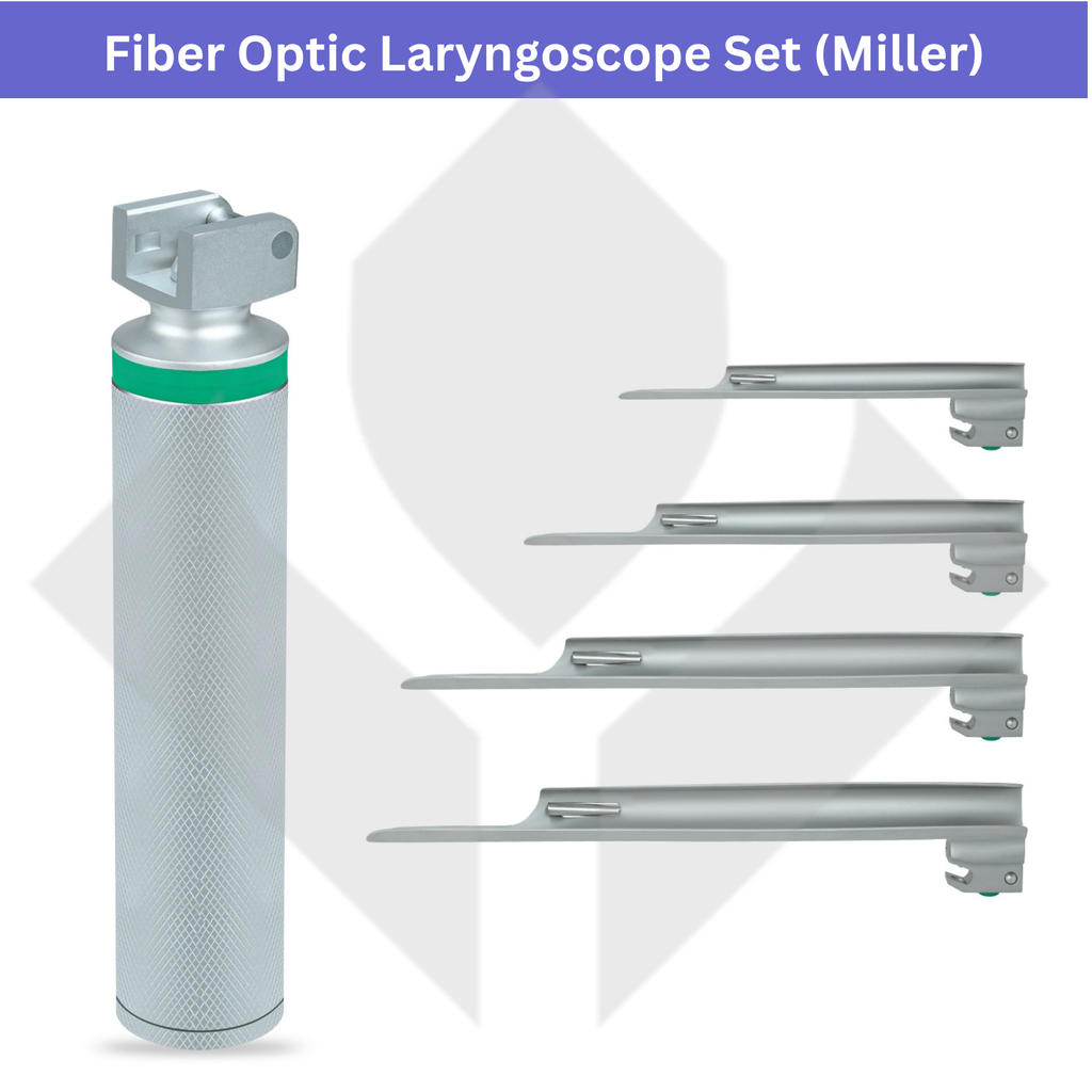 Fiber Optic (F.O) Laryngoscope Set, Miller Straight Blades