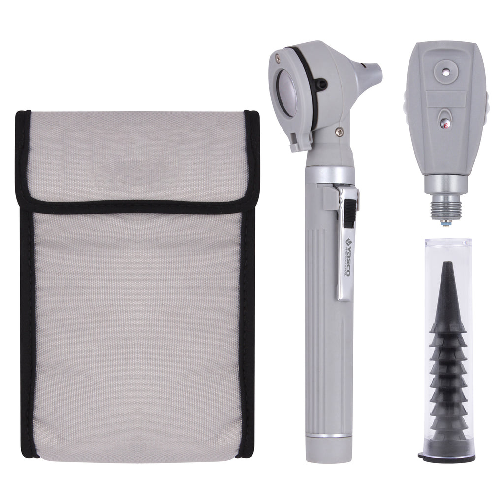 Fiber Optic Mini Ophthalmoscope & Otoscope Set -  Gray