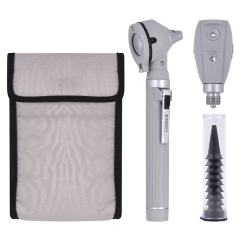 Fiber Optic Mini Ophthalmoscope & Otoscope Set -  Gray