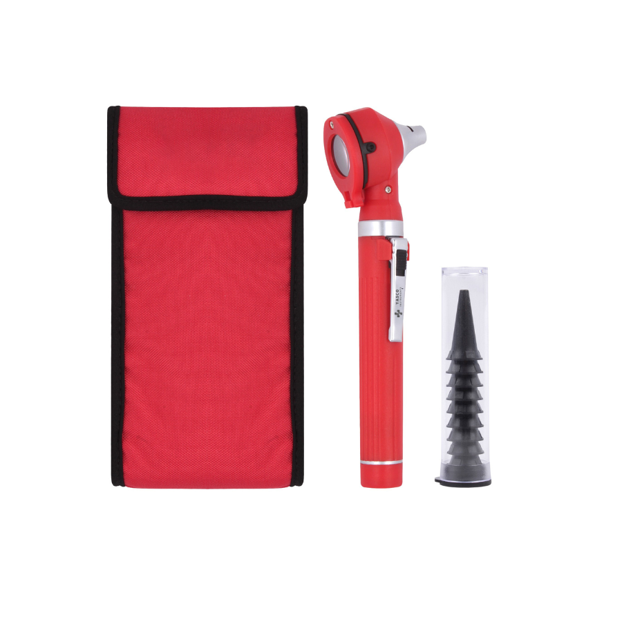 Fiber Optic Pocket Otoscope Set | Bright Red