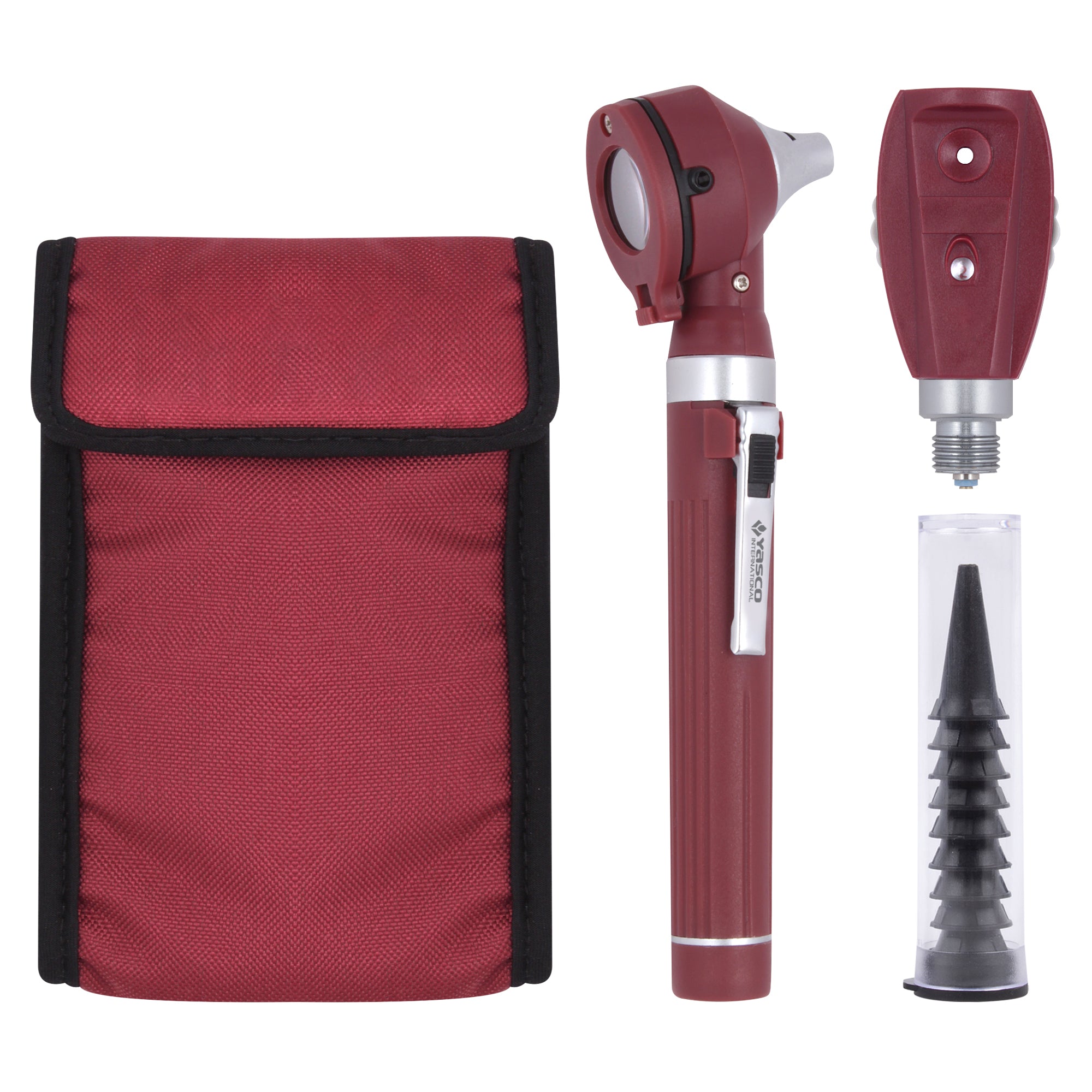 Fiber Optic Mini Ophthalmoscope & Otoscope Set -  Burgundy
