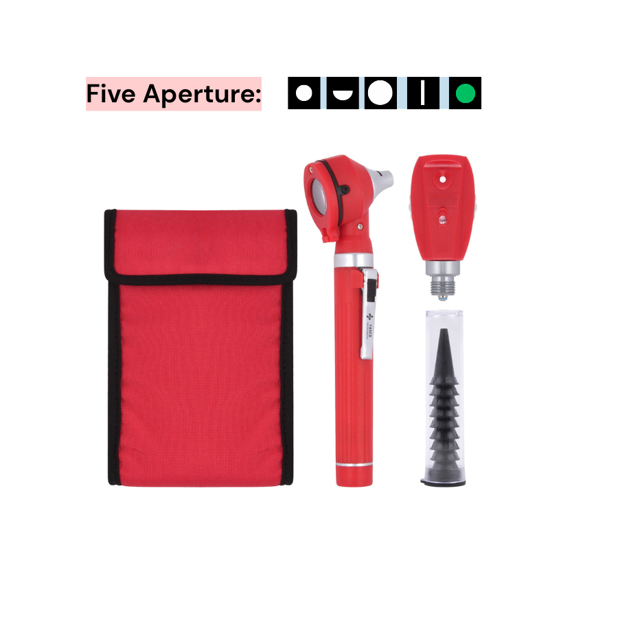 Fiber Optic Mini EENT Diagnostic Set | Red Otoscope & Ophthalmoscope