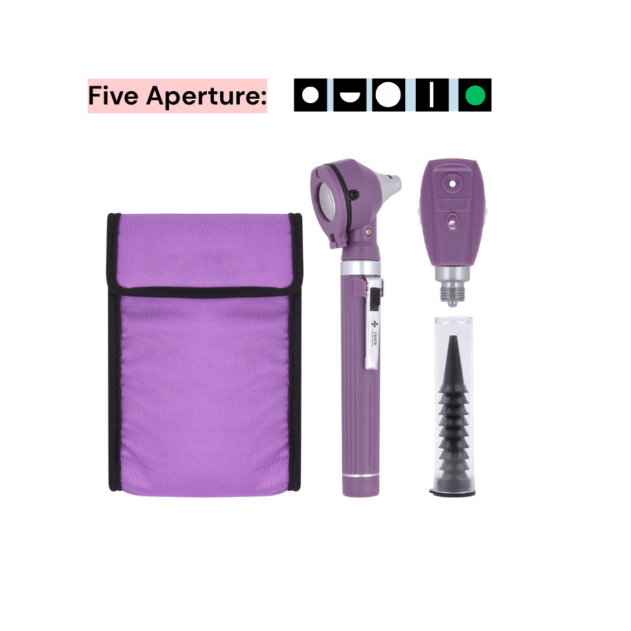 Fiber Optic Mini EENT Diagnostic Set | Purple Otoscope & Ophthalmoscope