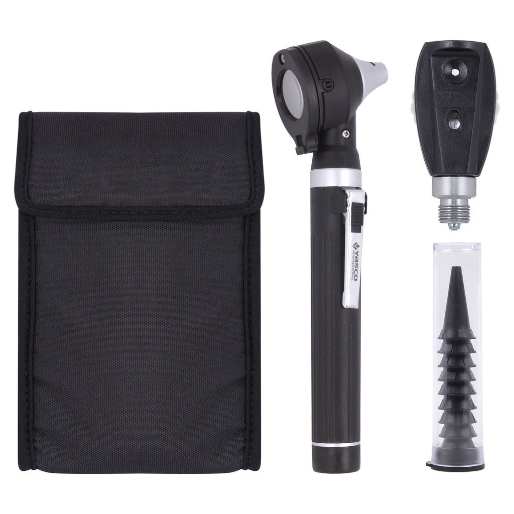 Fiber Optic Mini Ophthalmoscope & Otoscope Set - Black