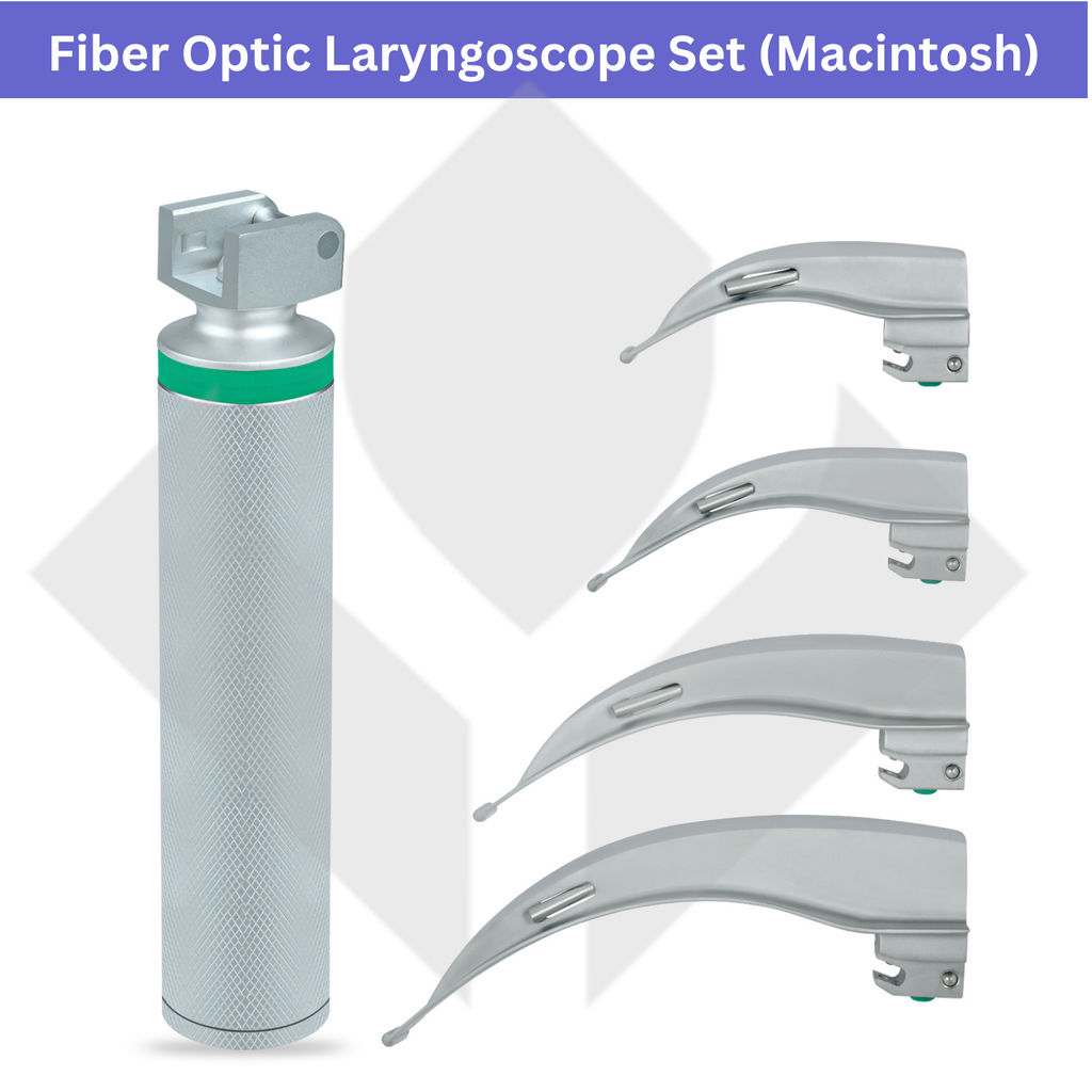 Fiber Optic (F.O) Laryngoscope Set, Interchangeable Light, Macintosh