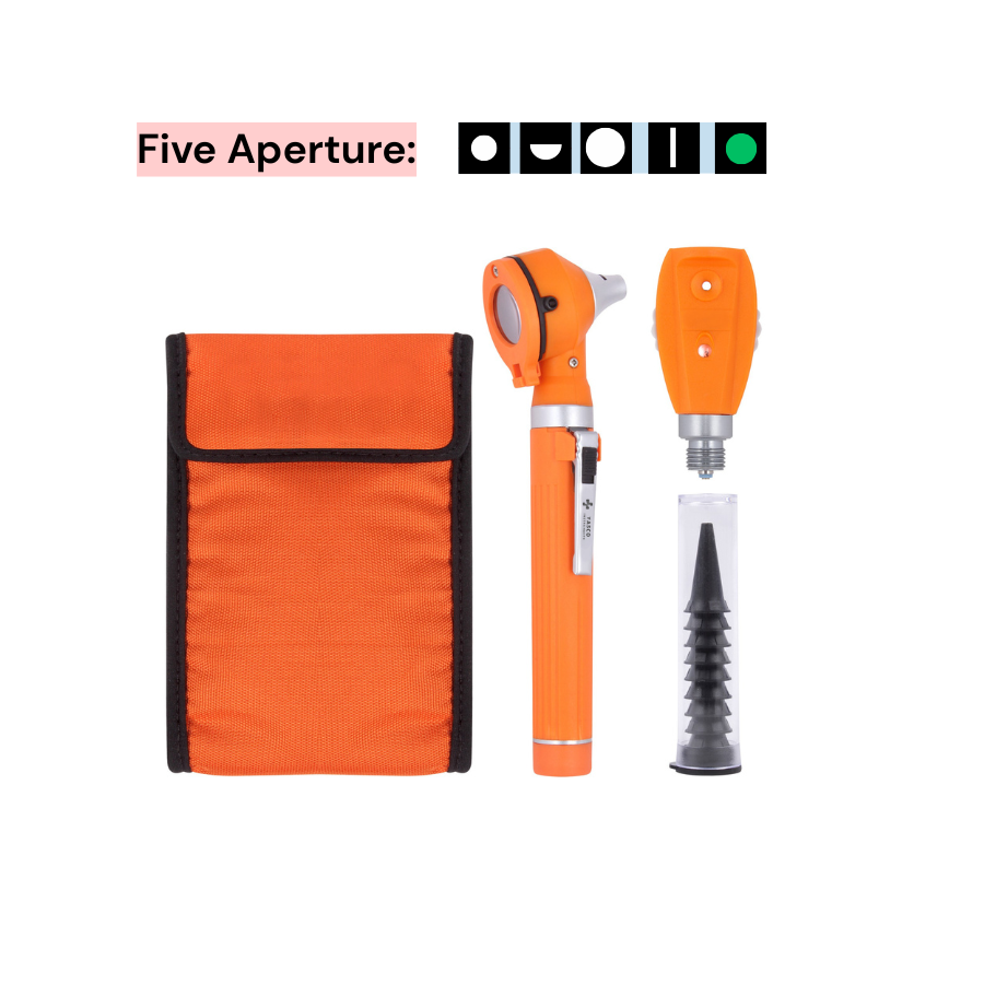 Fiber Optic Mini EENT Diagnostic Set | Orange Otoscope & Ophthalmoscope Main image