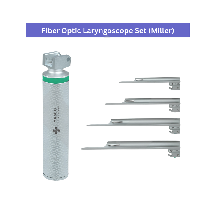 Fiber Optic Miller Laryngoscope Set | Straight Blade Intubation Kit
