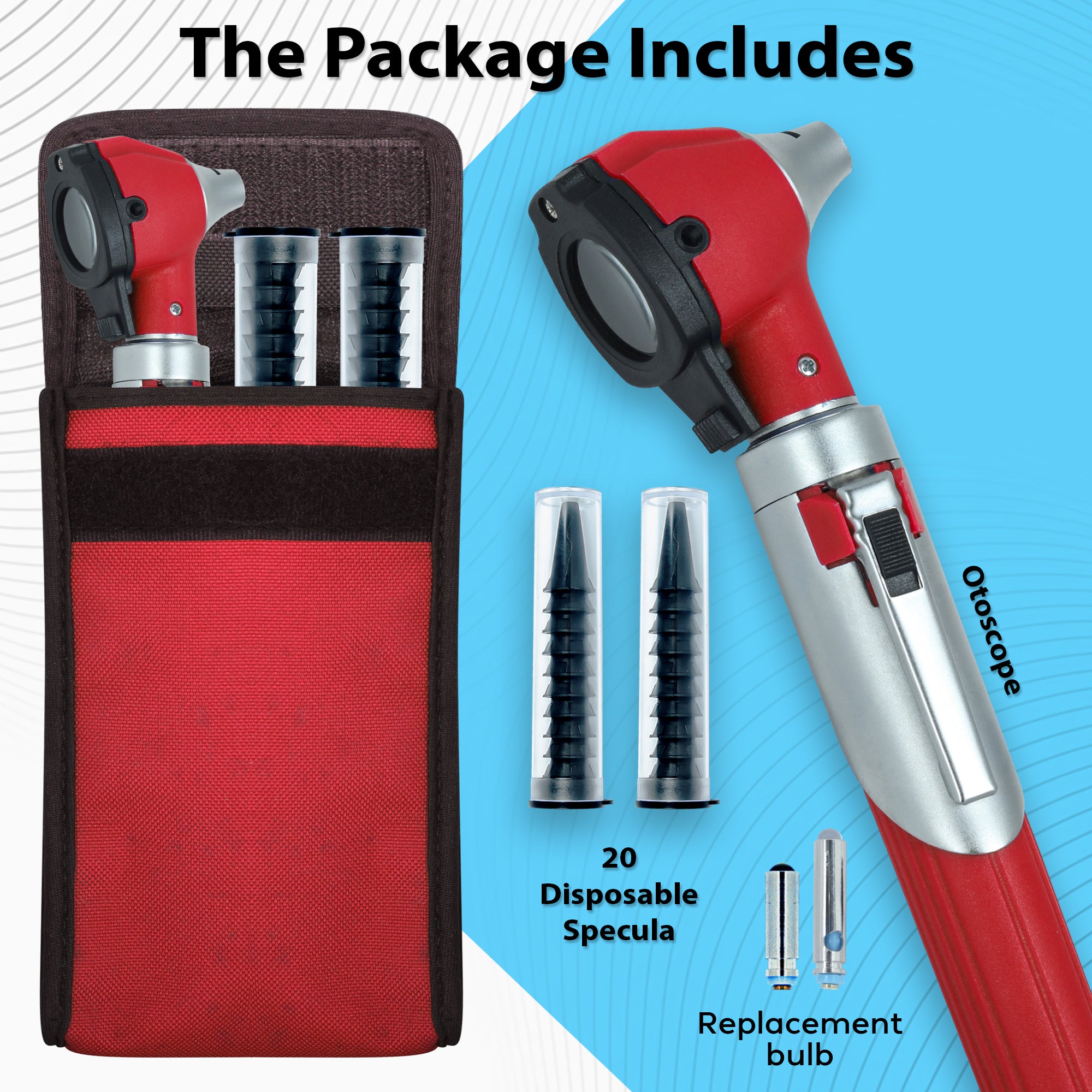 Fiber Optic Mini Otoscope Set - Red