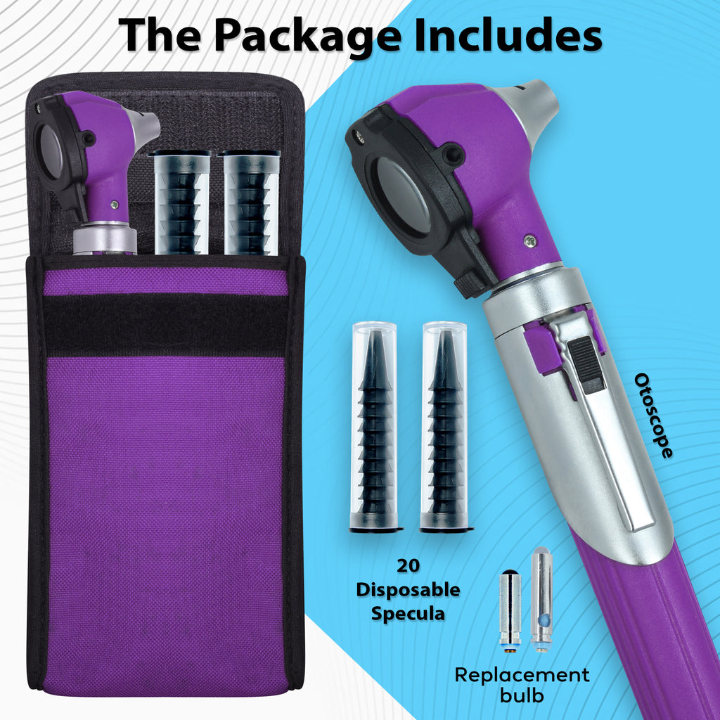 Fiber Optic Mini Otoscope Set - Purple