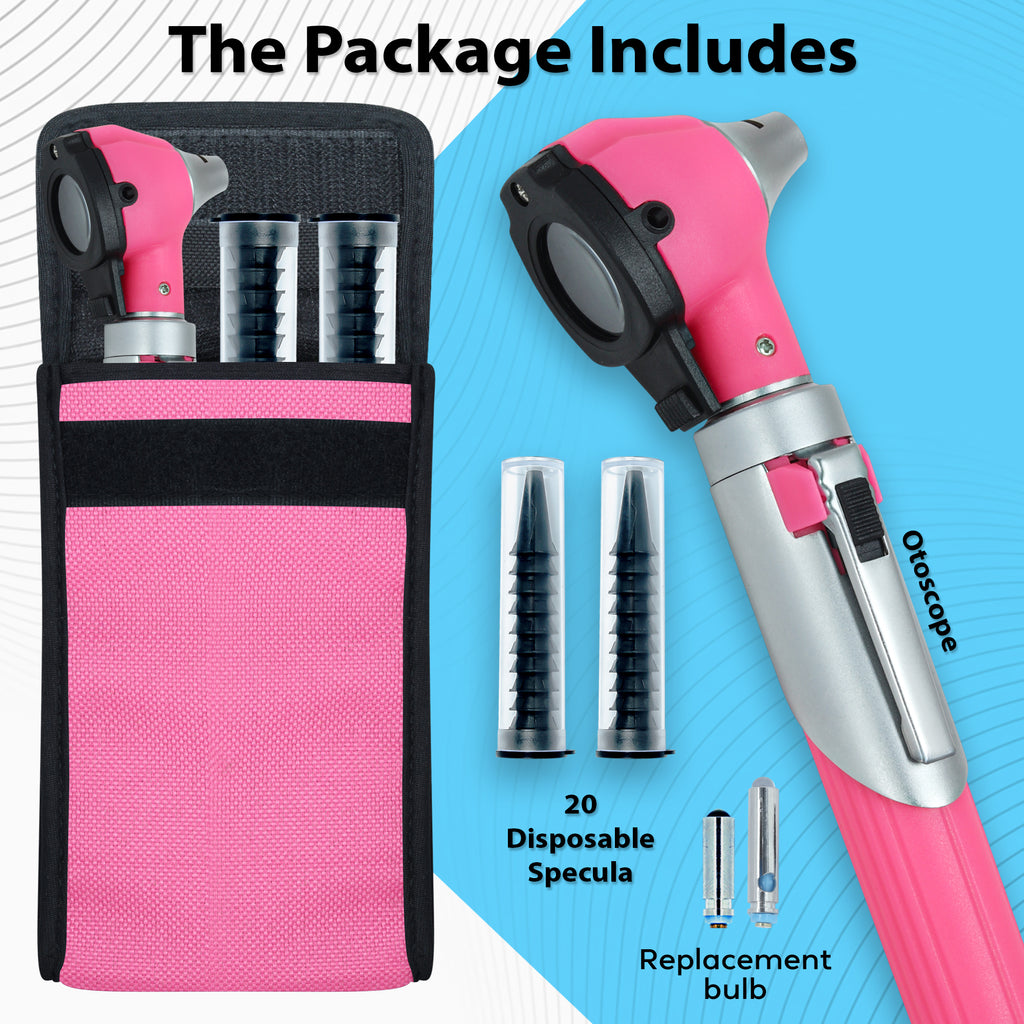 Fiber Optic Mini Otoscope Set - Pear Pink
