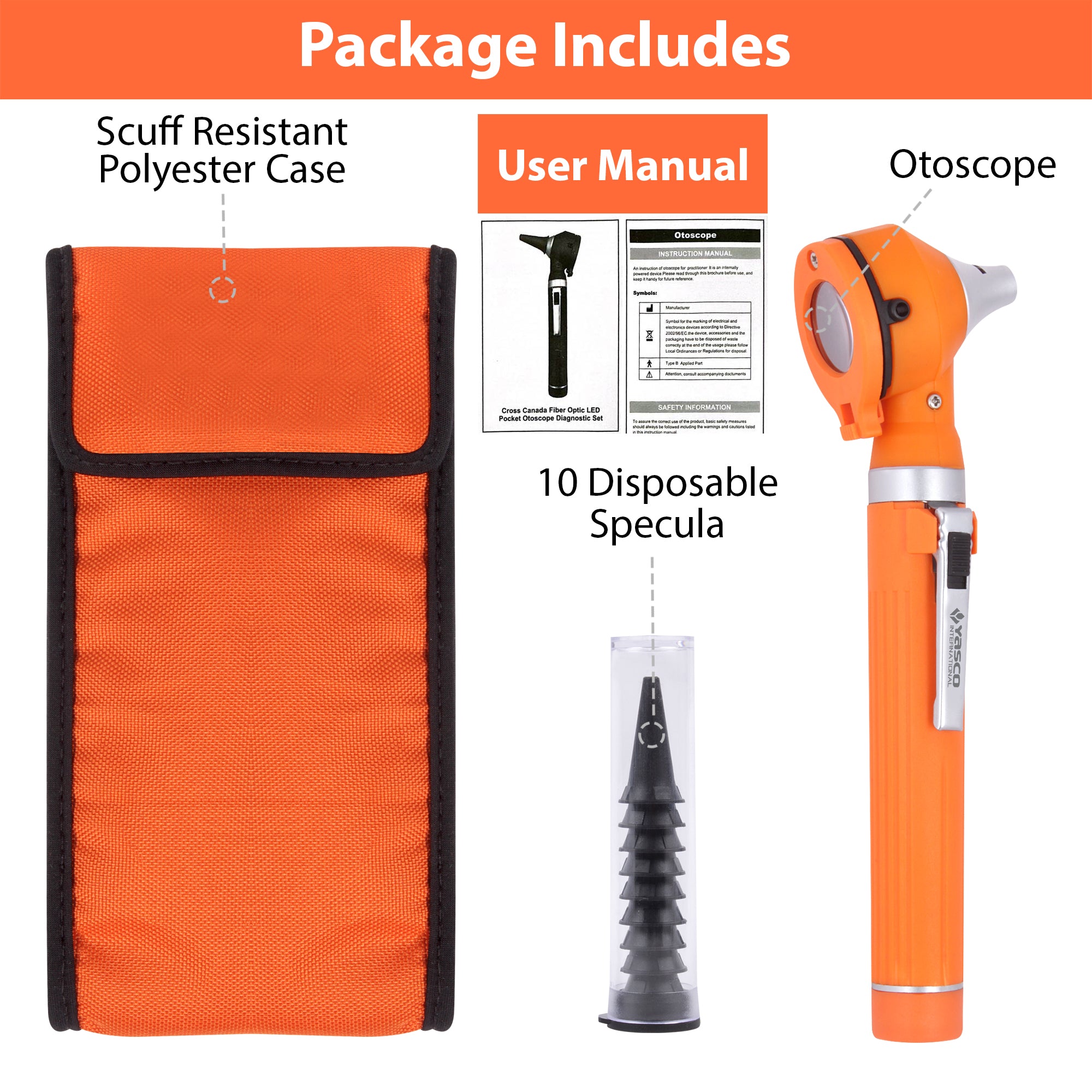 Fiber Optic Mini Otoscope Set - Orange
