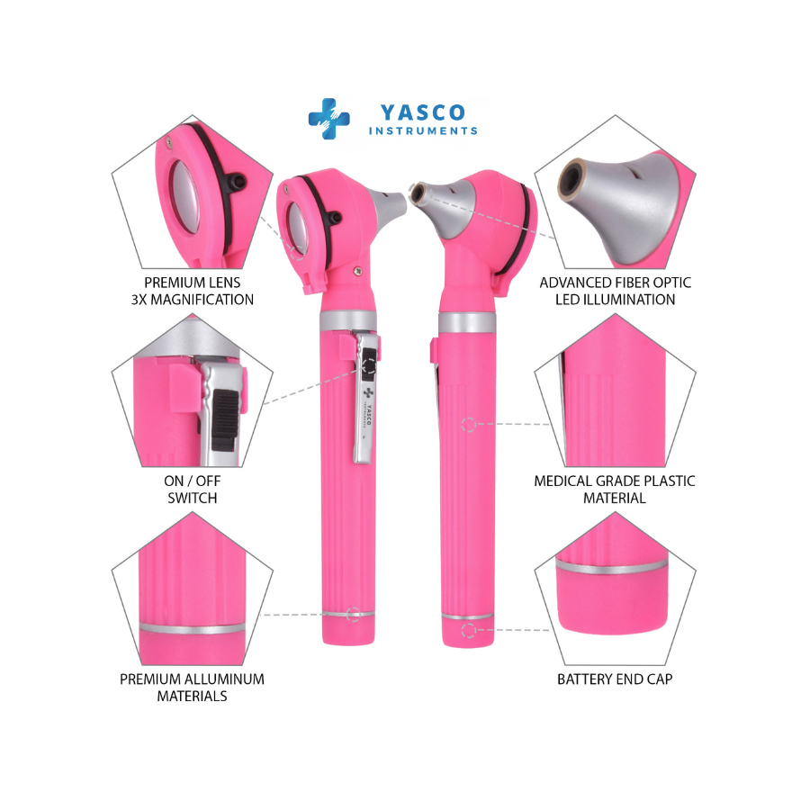 Fiber Optic Mini EENT Set | Rose Pink Otoscope & Ophthalmoscope