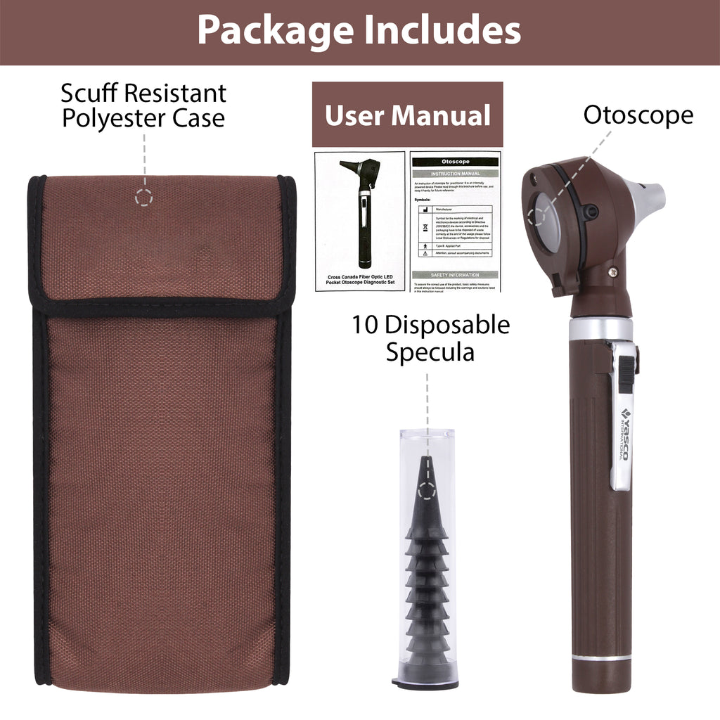 Fiber Optic Mini Otoscope Set - Chocolate Brown