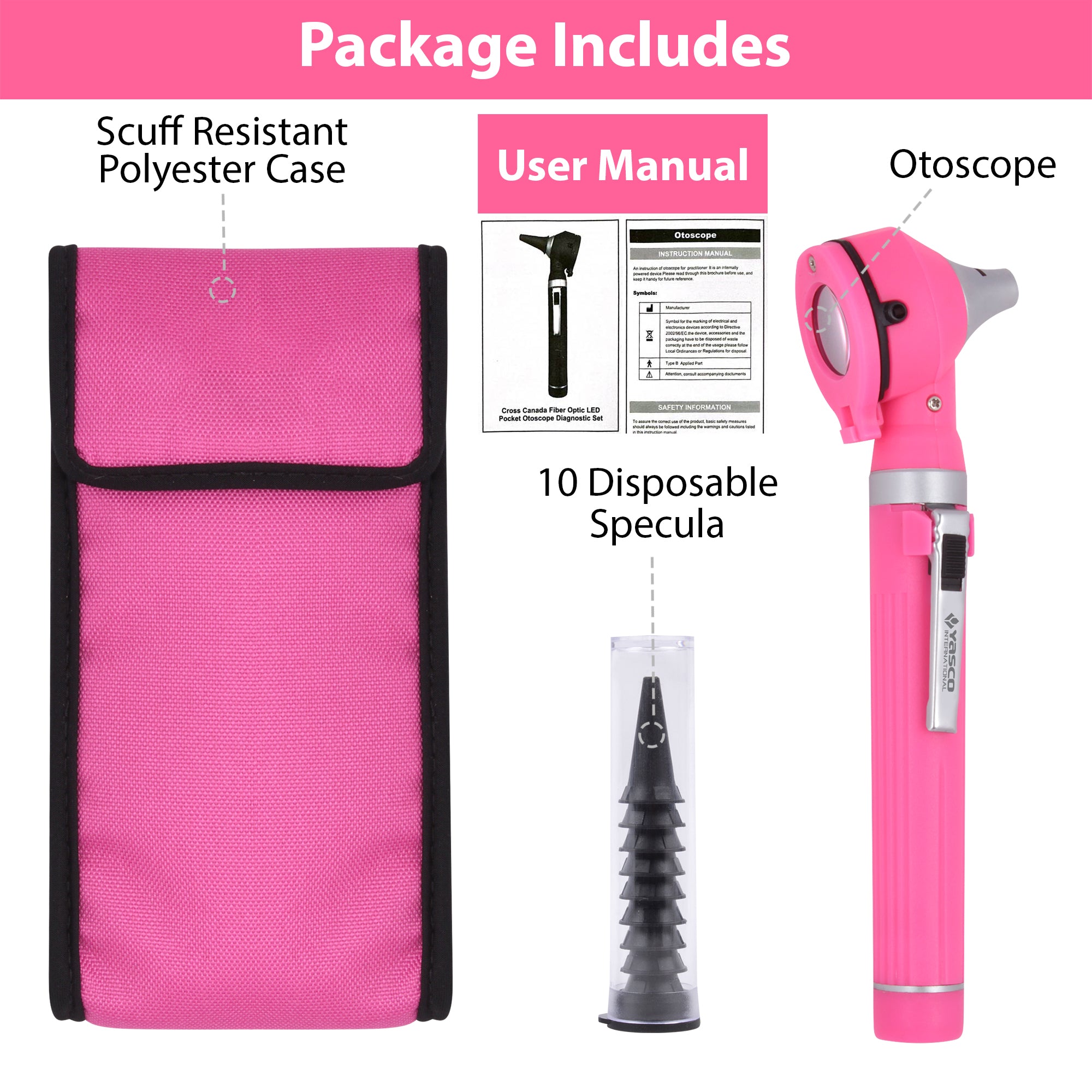 Fiber Optic Mini Otoscope Set - Rose Pink