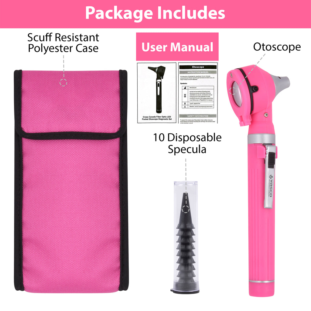 Fiber Optic Mini Otoscope Set - Rose Pink