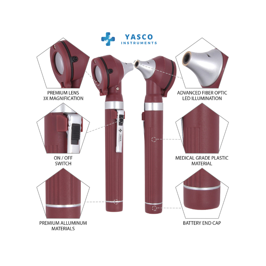 Fiber Optic Mini EENT Set | Burgundy Otoscope & Ophthalmoscope Secondary image