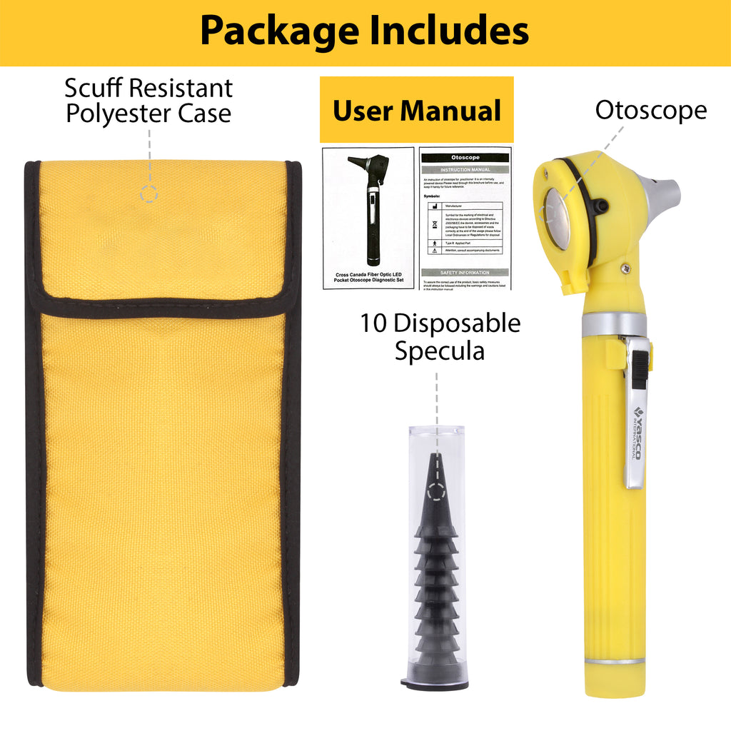 Fiber Optic Mini Otoscope Set - Yellow