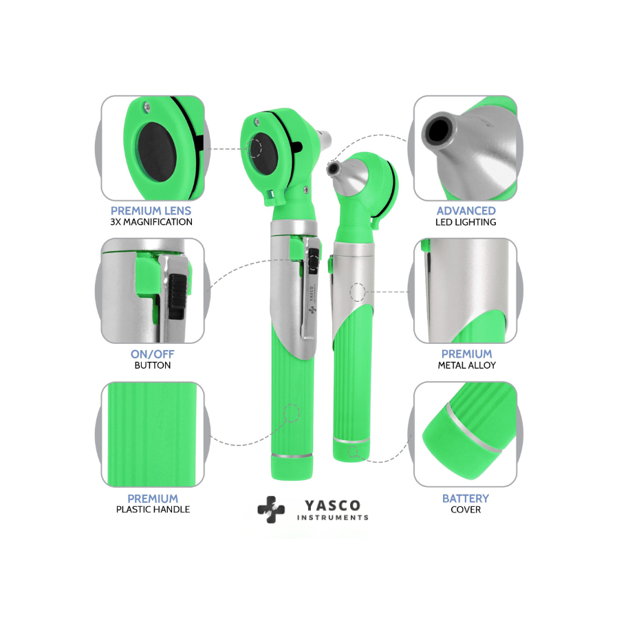Fiber Optic Pocket Otoscope Set | Green