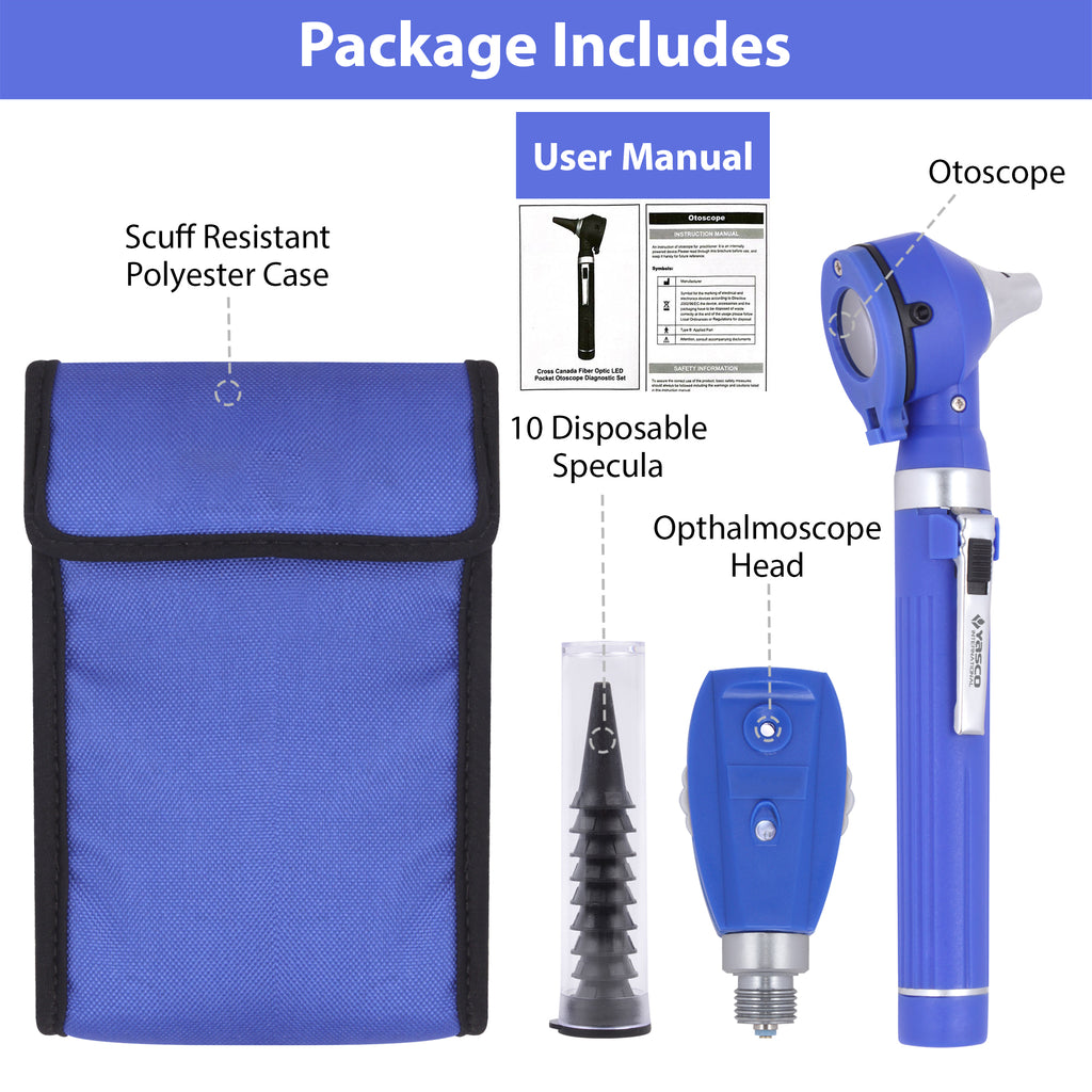 Fiber Optic Mini Ophthalmoscope & Otoscope Set - Navy Blue