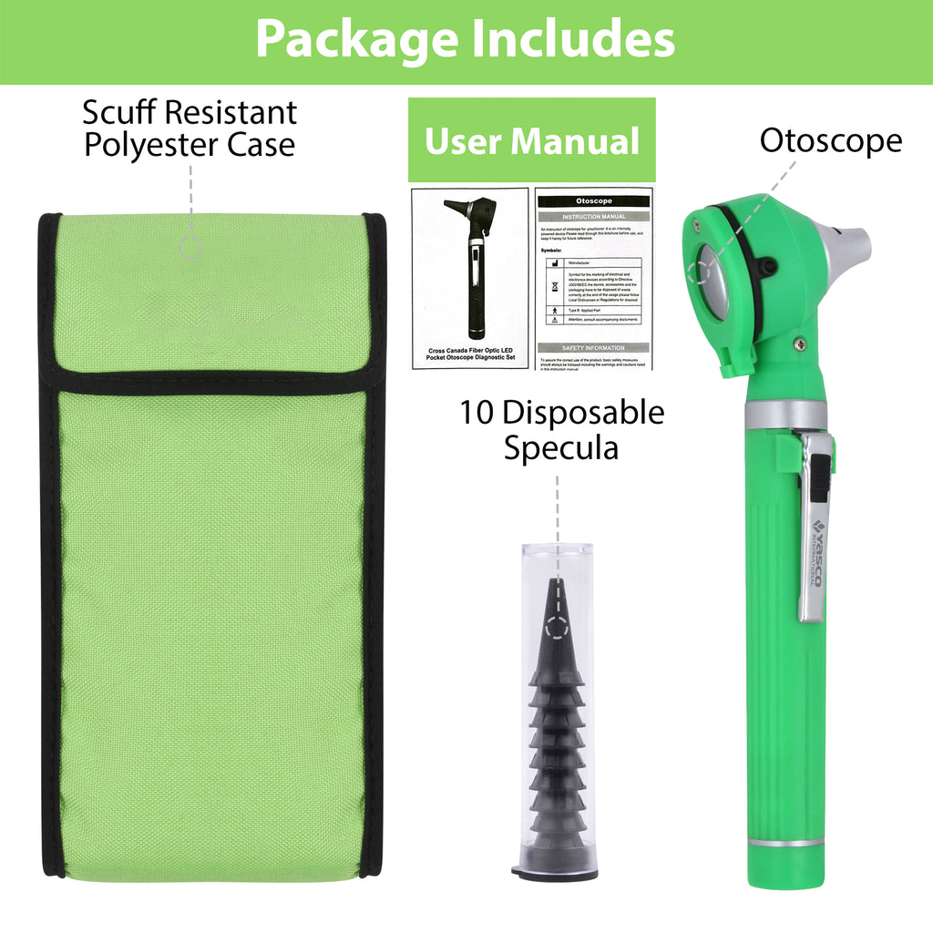 Fiber Optic Mini Otoscope Set - Green