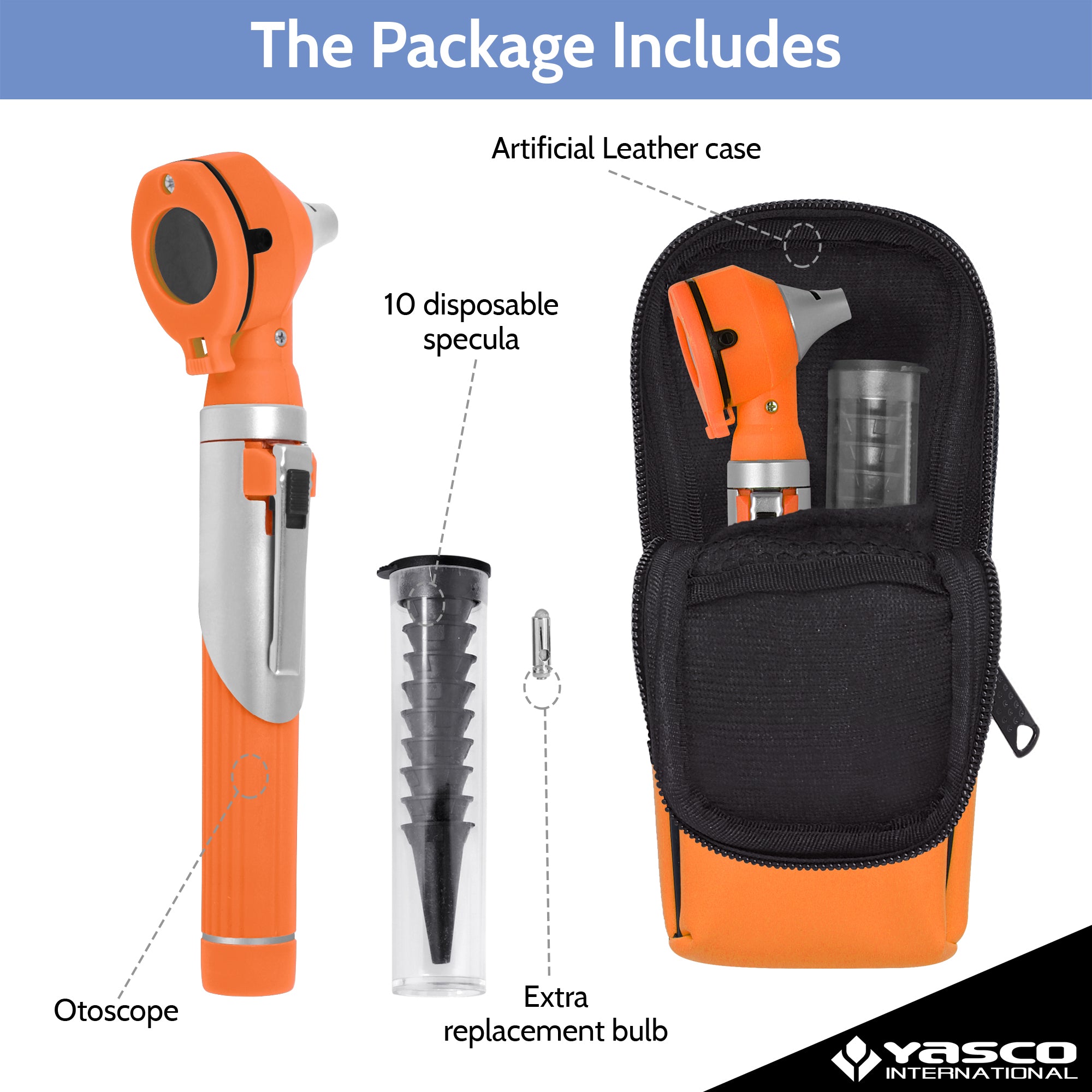 Fiber Optic Mini Otoscope Set - Orange