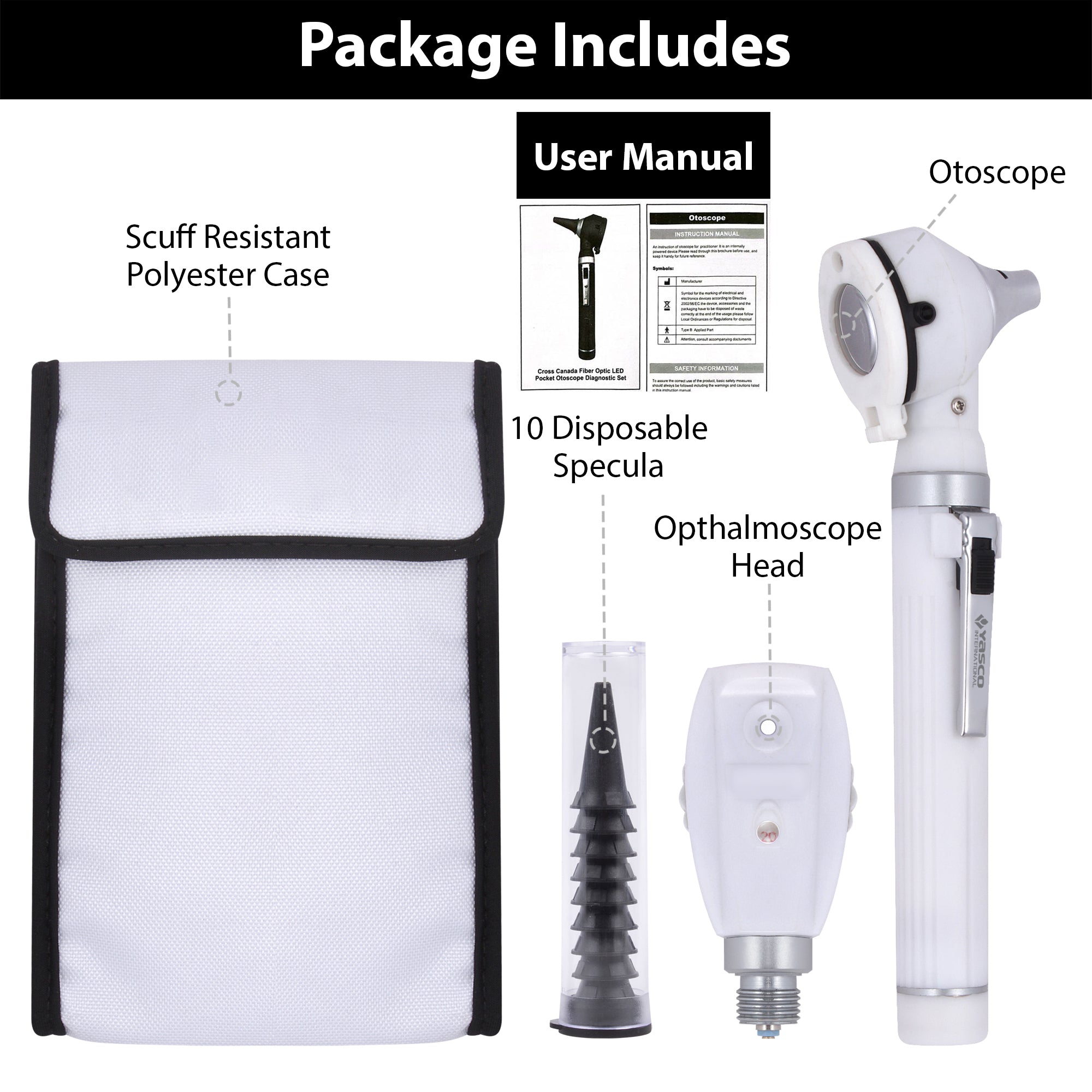 Fiber Optic Mini Ophthalmoscope & Otoscope Set - White