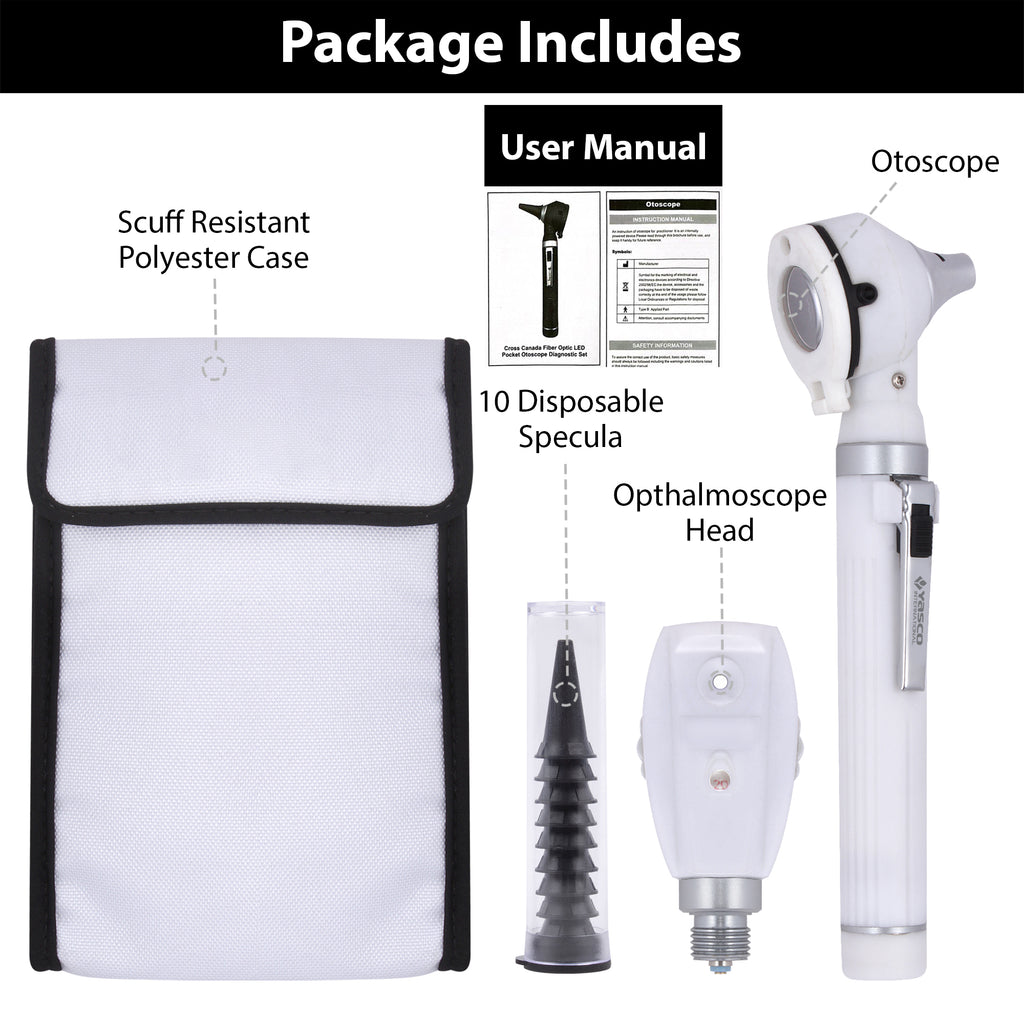 Fiber Optic Mini Ophthalmoscope & Otoscope Set - White