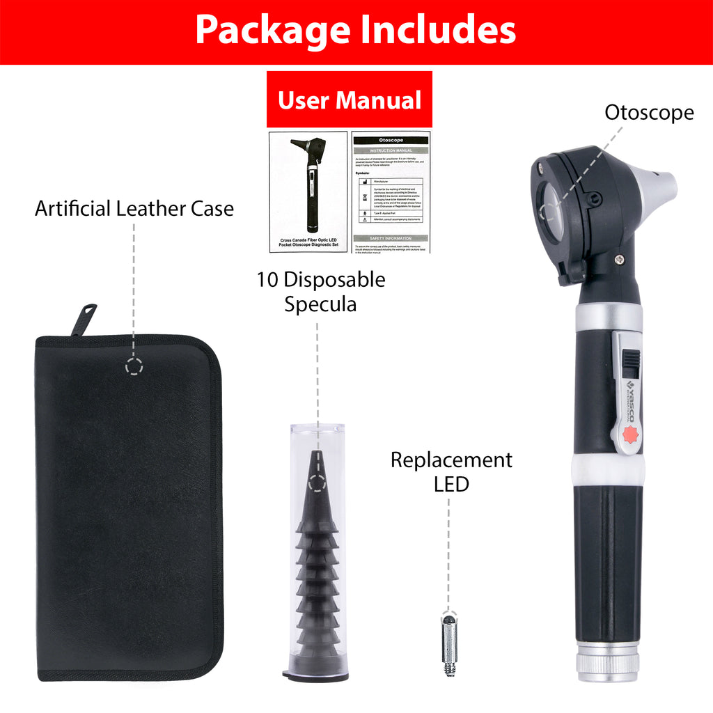 Fiber Optic Mini Otoscope Set - Black