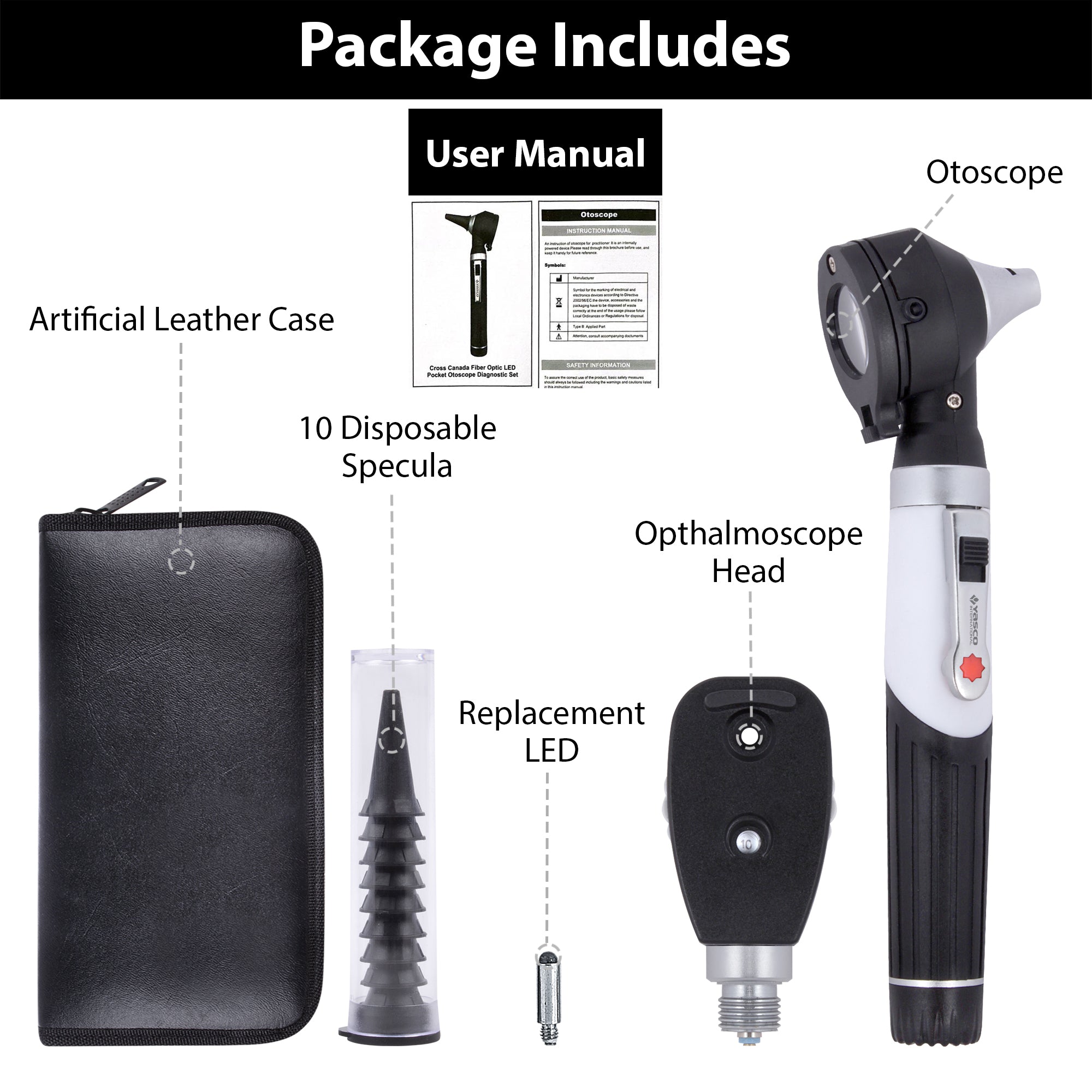 Fiber Optic Mini Ophthalmoscope & Otoscope Set - Five Aperture