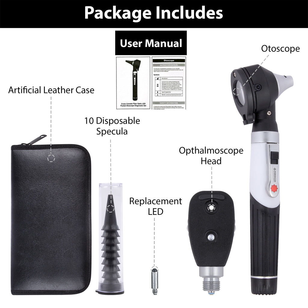 Fiber Optic Mini Ophthalmoscope & Otoscope Set - Five Aperture