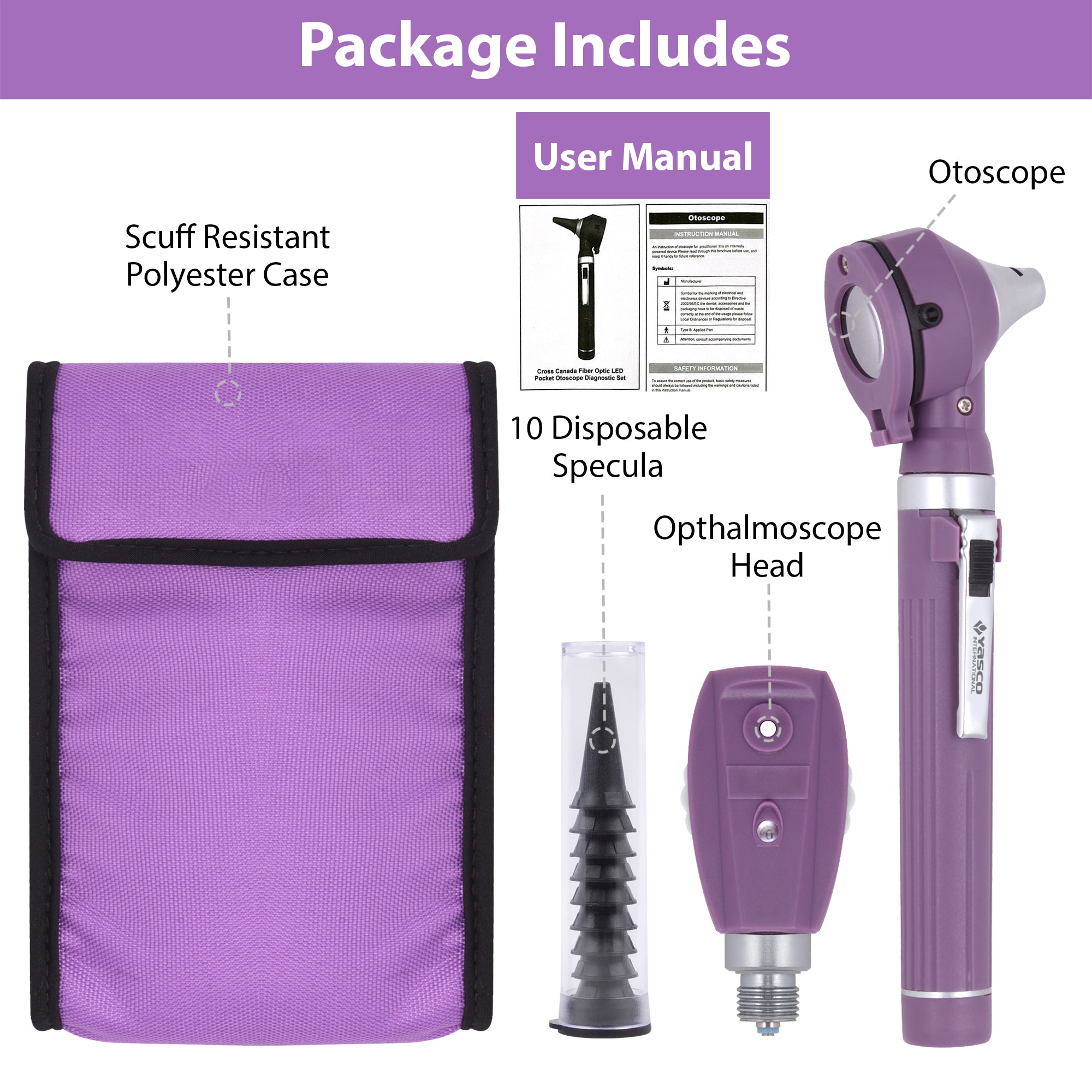 Fiber Optic Mini Ophthalmoscope & Otoscope Set - Purple