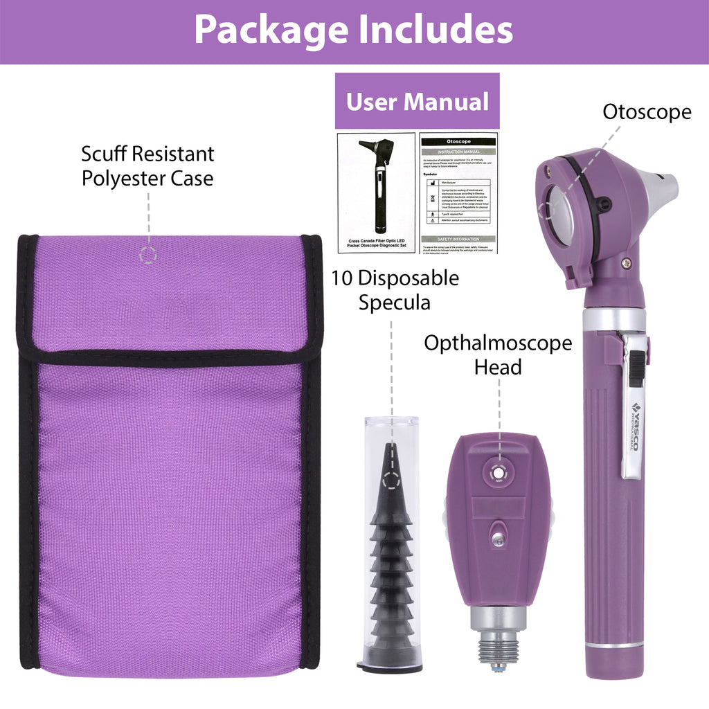 Fiber Optic Mini Ophthalmoscope & Otoscope Set - Purple